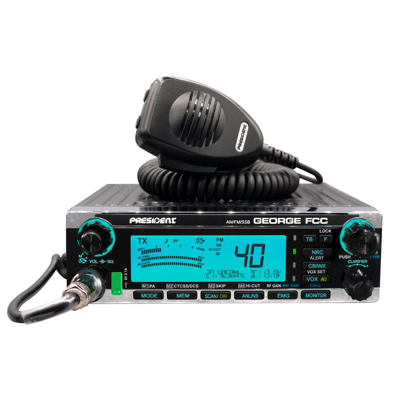 PRESIDENT - GEORGE 40 CHANNEL AM/FM/SSB CB RADIO WITH 7 BACKLIGHT COLORS, WEATHER & CTCSS/DSC