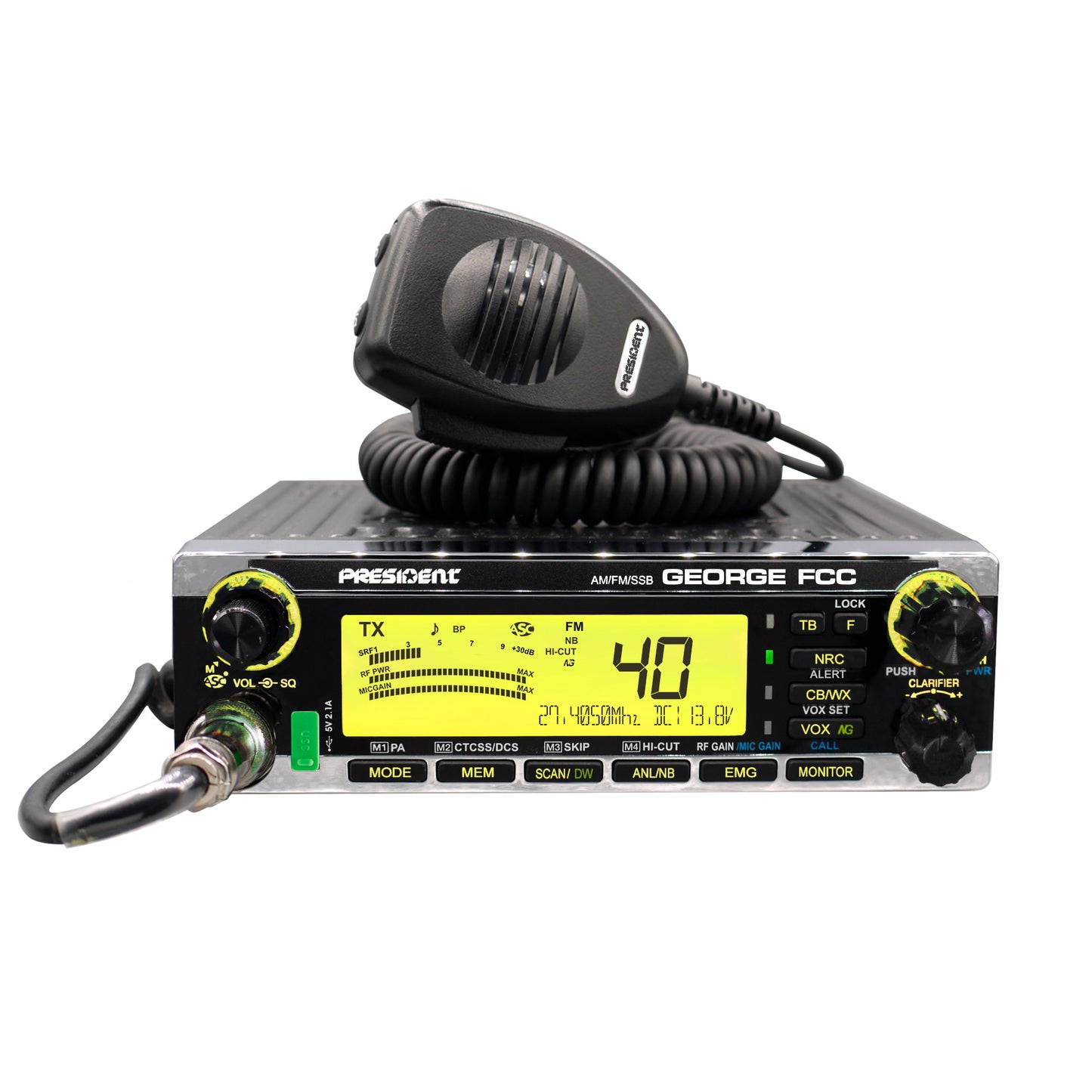 PRESIDENT - GEORGE 40 CHANNEL AM/FM/SSB CB RADIO WITH 7 BACKLIGHT COLORS, WEATHER & CTCSS/DSC