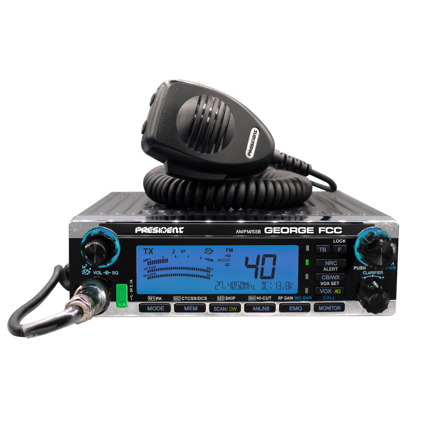 PRESIDENT - GEORGE 40 CHANNEL AM/FM/SSB CB RADIO WITH 7 BACKLIGHT COLORS, WEATHER & CTCSS/DSC