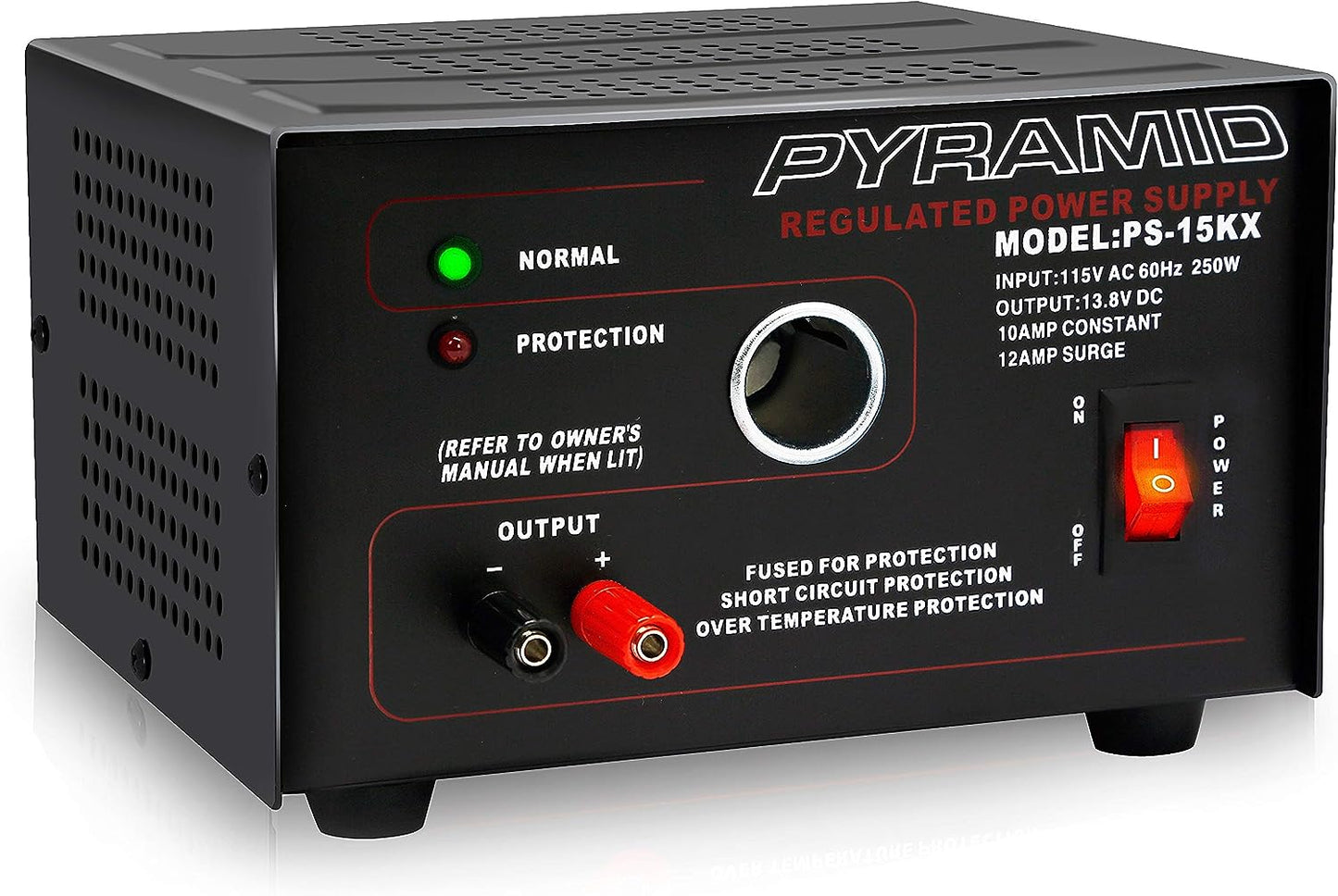 PYRAMID - 10 AMP (12 AMP SURGE) POWER SUPPLY WITH CIGARETTE SOCKET, OVERLOAD PROTECTION & AUTO RESET