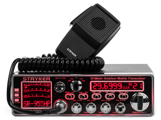 STRYKER SR955HPC 60 WATTS AM/FM/SSB 10 METER RADIO WITH 7 SELECTABLE FACE COLORS, 6 ROGER BEEPS, ECHO, TALKBACK, BUILT-IN SWR CIRCUIT