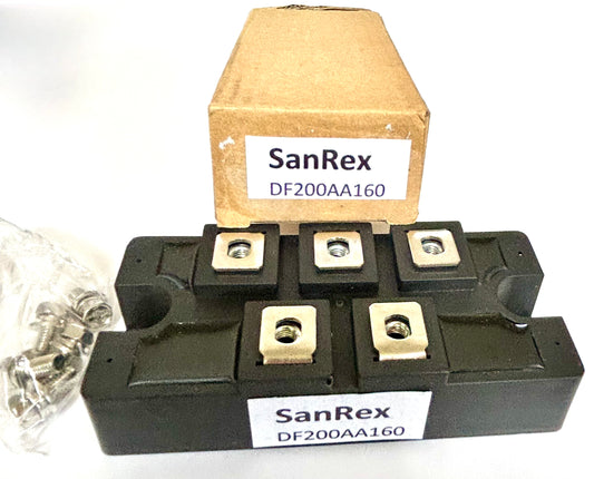 Electrical components with SanRex labels on a white background