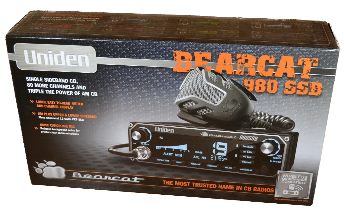 UNIDEN BEARCAT BC980SSB 40 CHANNEL SIDEBAND CB RADIO WITH 7 COLOR OPTION LCD DISPLAY, TALK-BACK, NOAA WEATHER & NOISE CANCELING MICROPHONE