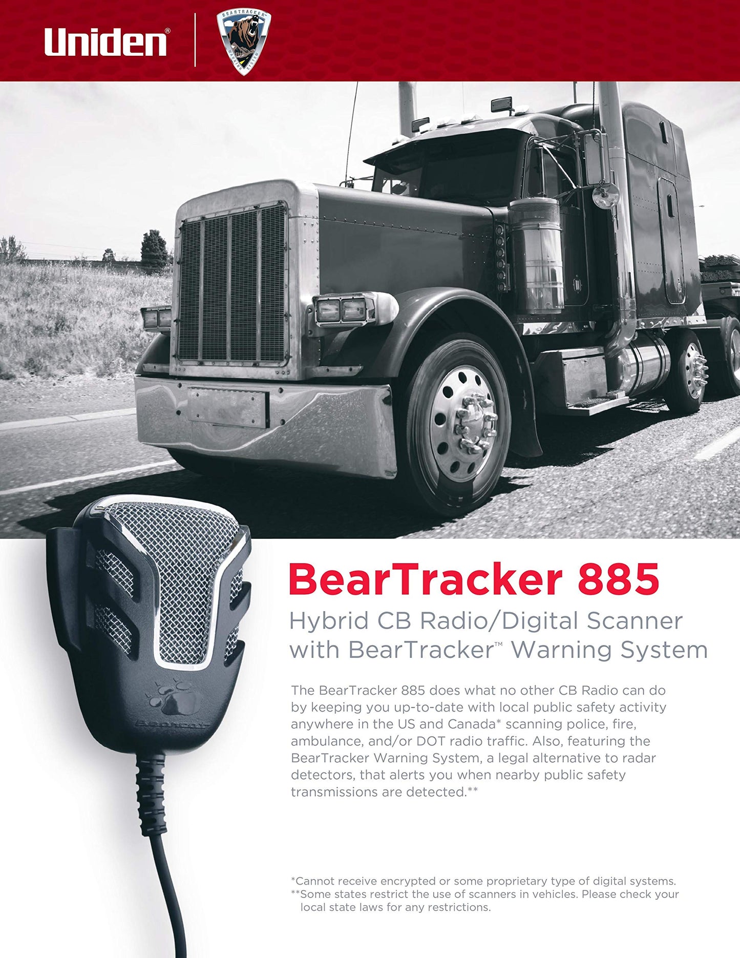 Uniden BEARTRACKER 885- HYBRID CB RADIO WITH BUILT-IN DIGITAL SCANNER WITH BEAR TRACKER WARNING SYSTEM KEEPS YOU UP TO DATE ANYWHERE IN U.S.A. OR CANADA